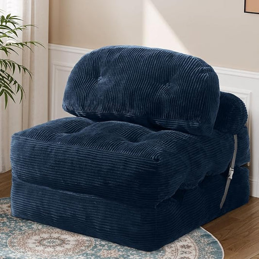 Folding Sofa Bed, Convertible Sleeper Chair with Back Support and Pillow Futon,Boneless Foldable Couch for Living Room/Guest Use/Home Office, Foldable Chair Bed for Adults, Navy Blue