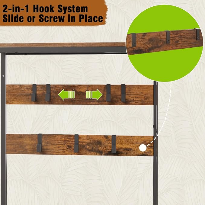 Espelism Hall Tree with Shoe Storage Bench Coat Rack with 7 Hooks Interchangeable 4 Tier Side Storage Shelves Small Cute Side Bench Industrial 5-in-1 Entryway Coat Rack for Hallway Mudroom Bedroom - Image 4