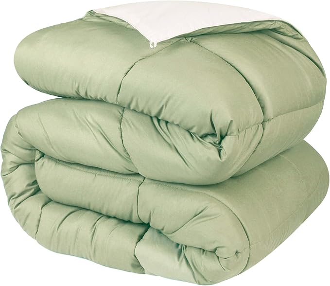 Superior Reversible Down Alternative Comforter, Medium Weight Bedding for All Season Use, Fluffy, Warm, Delicate and Soft Quilt, Bedding Duvet Inserts & Bed Sets, Twin/Twin XL Size, Ivory Sage
