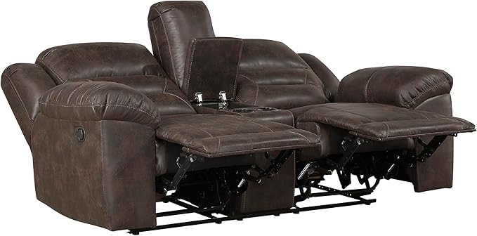 Lexicon Double Recliner Loveseat with Center Console, Wall Hugger Manual Reclining Couch, Textured Microfiber Upholstered Dual Reclining Love Seat, Home Theater Seating, Required Assembly, Dark Brown