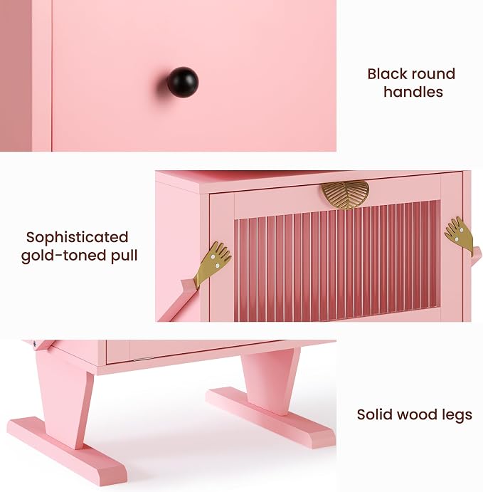 RoyalCraft Large Nightstand with LED Lighs, Pink End Table with 360°Rotating Drawer, Modern Bedside Table with Storage, Wood Night Stand for Bedroom, Home Office, Pink - Image 5