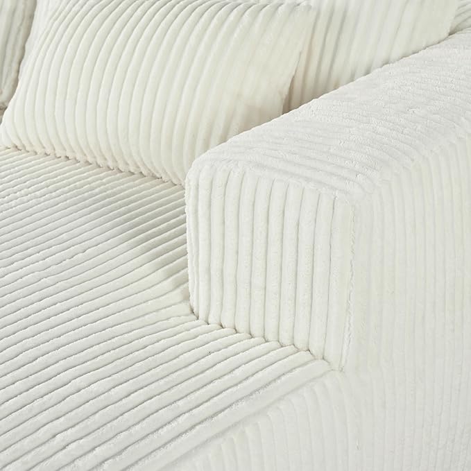 86-Inch Fluffy Corduroy Boneless Sleeper Daybed Loveseat Double Recliner Chaise Lounge Sofa Couches, Floor Cloud Sofa Chaise W/4 Pillows for Home Apartment Living Room