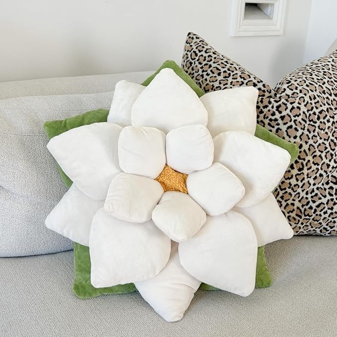 Green Philosophy Co. Poinsettia Pillow – Large Soft 3D Flower Throw Pillow, Marshmallow White Decorative Pillow for Couch & Bed, Cute Premium Gift for Plant Lovers, Star-Shaped