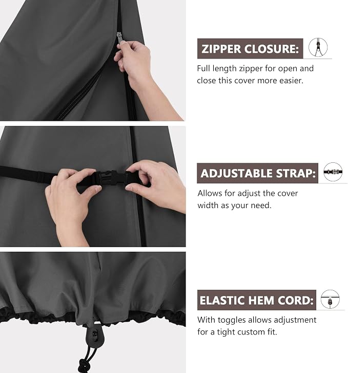 ULTCOVER Patio Parasol 600D Waterproof Clear Top Outdoor Umbrella Cover - Fits Solar Umbrella 8-11 Feet, Black - Image 4