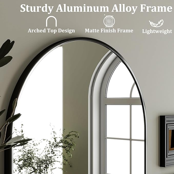 HARRITPURE Arched Wall Mirror 24"x36" – Black Metal Frame Vanity Mirrors for Bedroom, Entryway, Living Room Decor - Image 4