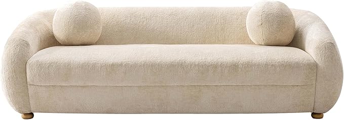Manhattan Comfort Tribeca 86" Sofa for Living Room, Upholstered in Chenille Fabric, Kiln-Dried Birch Wood Frame, Modern Couch, Includes 2 Round Pillow, Fully Assembled, Cream