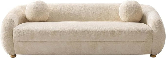 Manhattan Comfort Tribeca 86" Sofa for Living Room, Upholstered in Chenille Fabric, Kiln-Dried Birch Wood Frame, Modern Couch, Includes 2 Round Pillow, Fully Assembled, Cream