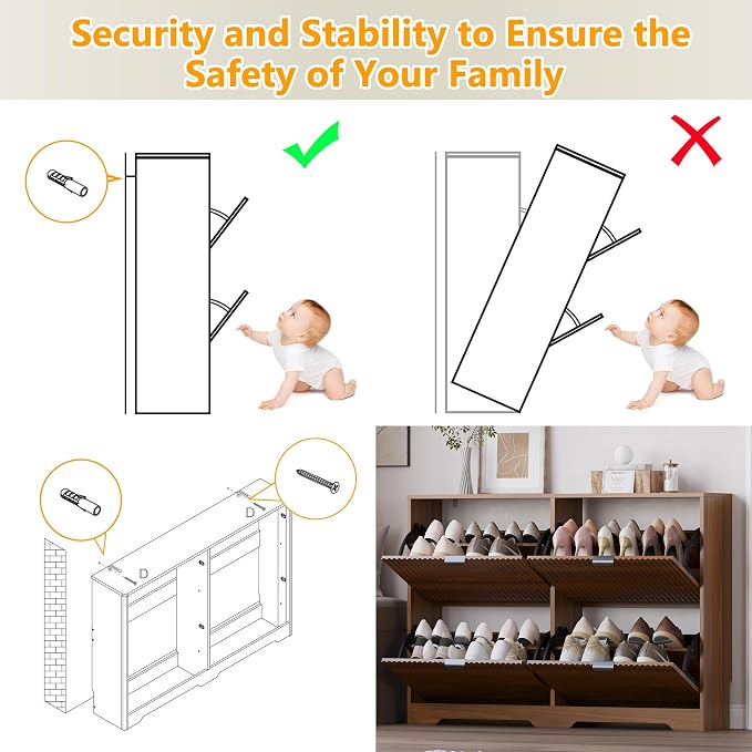 BORNOON Large Shoe Cabinet for Entryway, Shoe Rack Cabinet with 4 Flip Drawer and Adjustable Shelves for Small Apartment, Foyer - Image 7