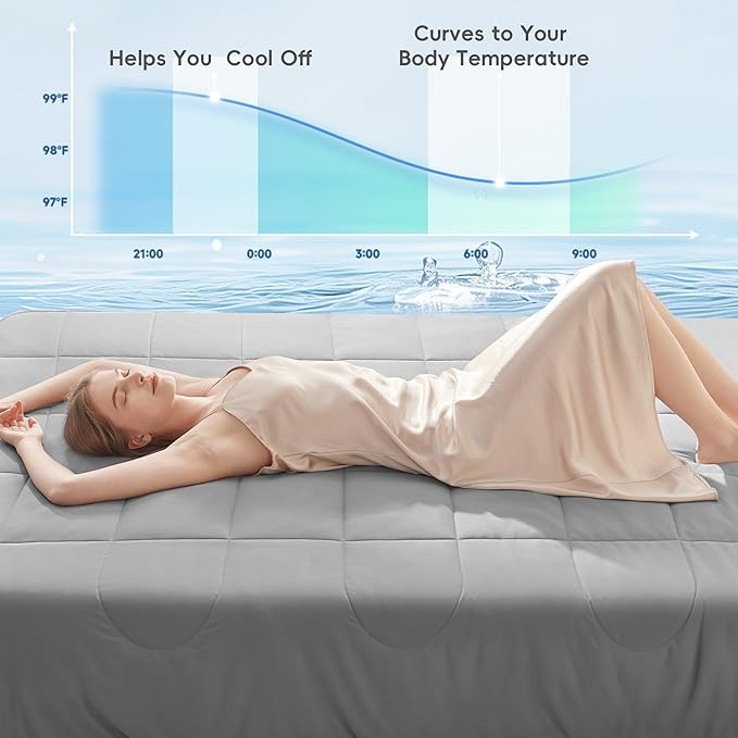 HYLEORY Cooling Comforter Twin Size - Summer Cooling Blanket for Hot Sleepers/Night Sweats, Double-Sided Cold Touch Silky Ice Comforters, Breathable Lightweight Beddings, Cool Gray, 68"x90"