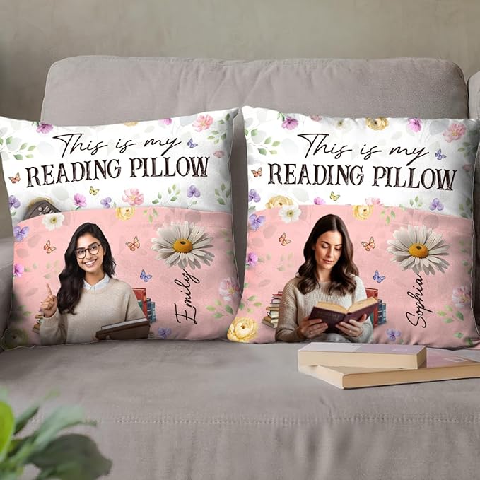 Custom Photo Pocket Pillow, Personalized Bookish Gifts for Book Lovers, Bookworms, Readers, This is My Reading Pillow, Throws Pillows Gift for Women Librarians, Reading Gift for Bookworm