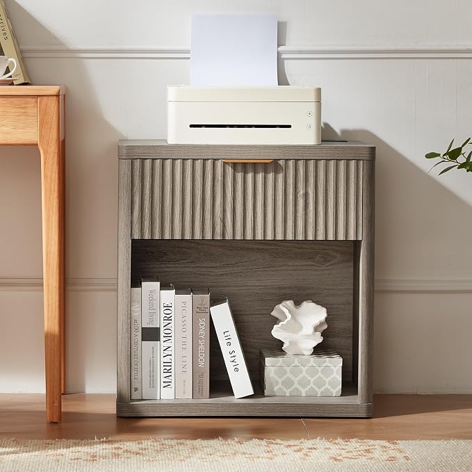 LEYAOYAO Fluted Farmhouse Nightstand Set of 2 with Charging Station, 23" Wide 1 Drawers End Table,Grey Dresser for Bedroom,Bed Side Table Chest of Drawers Cabinet,Wood Night Stand for Living Room - Image 7