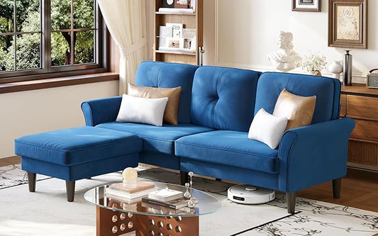 Sofas for Living Room, 83" Velvet Sectional Couch with Moveable Ottoman, Midcentury Modern Small Sectional Couch, L Shape Sofa & 2 Seater, Couches for Living Room, Apartment, Bedroom