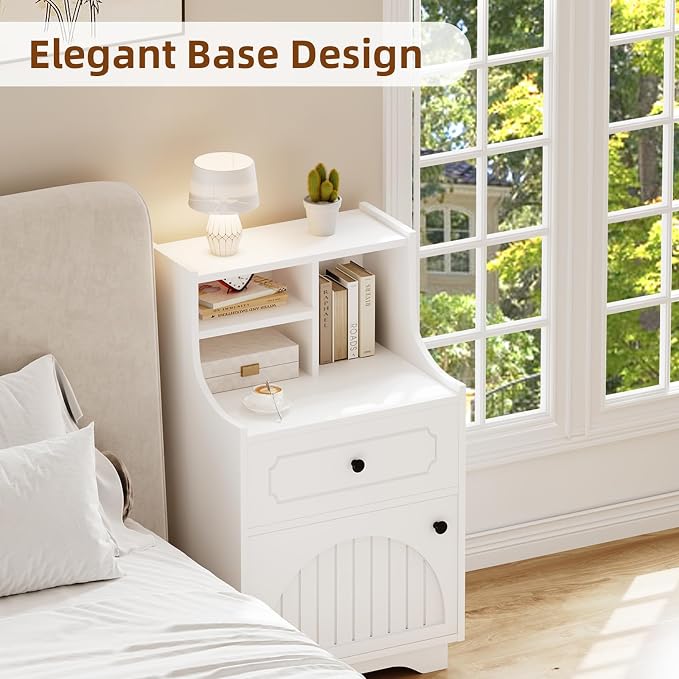 4ever2buy Farmhouse Nightstand Set of 2 with Hutch, 30 inch Tall Nightstands with Storage, End Tables Bedside Tables for Bedroom, White - Image 5