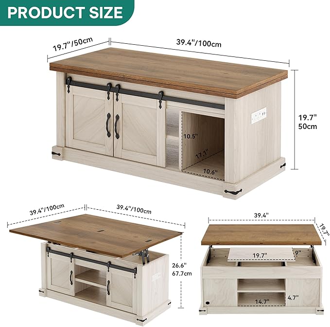 YITAHOME Lift Top Coffee Table with Storage, 4 in 1 Multi-Function Rectangle Center Table with Charging Station&USB Port, Living Room Table w/Large Hidden Space, for Bedroom, Home Office, Brown Top