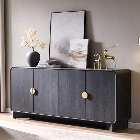 IFGET 70" Modern TV Stand for TVs Up to 80 inches, 30" Tall Entertainment Center with Storage and Adjustable Shelves, TV Console with Curved Profile Design, Media Console for Living Room, Dark Grey by IFGETEnrichYourLivingSpace