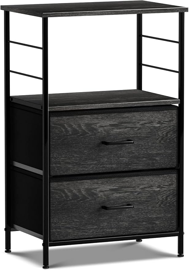 Sorbus Nightstand Dresser with 2 Faux Wood Drawers - Bedside Table Chest with Storage - Bedroom, Living Room, Closet & Dorm Furniture-Lamp Stand - Steel Frame, Wood Top, Easy Pull Fabric Bins - Image 8