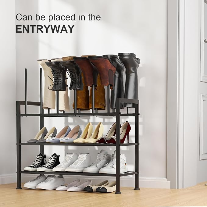 DIMJ Free Standing Shoe Racks - 4-Tier Boot Rack, Black Metal Boot Storage Organizer Tall Boots, Tall Boot Organizer for Closet, Multiuse Shoe Rack for Boots, Sneakers,Fit for 6 Pairs Boots, Black - Image 6