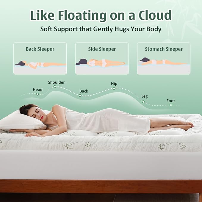 DOWNCOOL 3 Inch Full Mattress Topper – Cooling Memory Foam Mattress Topper for Back Pain Relief, Breathable Bamboo Viscose Air Layer, 1600 GSM Fill, Deep Pocket Fits 8–21 Inch