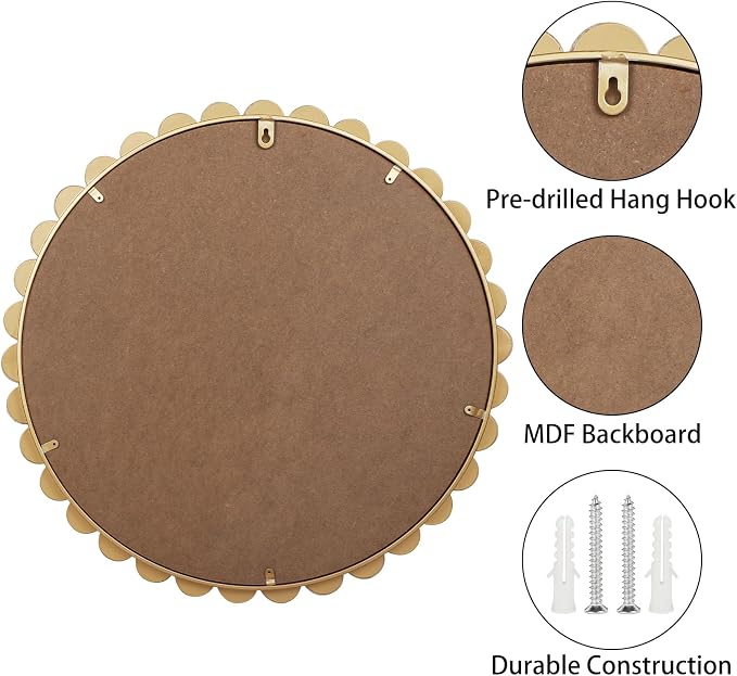 24 Inch Round Gold Wall Mirror Decorative Wall Mounted Mirror with Wood Beads – Decorative Circle Beaded Mirror for Bathroom, Living Room, Entryway, Bedroom, and Modern Farmhouse Wall Decor (Gold) - Image 7