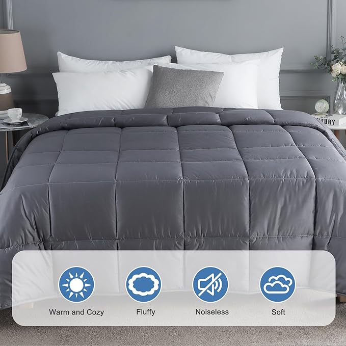 All Season Wool Comforter Duvet Insert Twin Size, Ultra-Soft Wool Filling Duvet, Noiseless Cotton Shell, Medium Weight Washable Comforter(Dark Gray)