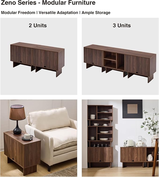 Modular TV Stand for 100-Inch TV,Also Used as Storage Sideboards,Bookcase,4pcs End Table,Nightstand,Buffet Cabinets with Adjustable Shelf,Coffee Table for Living Room,Dining Room,Bedroom, Walnut - Image 5