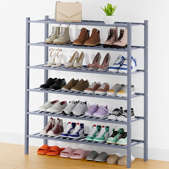 Smiry Shoe Rack, 6 Tier Long Bamboo Shoe Organizer, Stackable Free Standing Wooden Shoe Storage Shelf for Closet, Entryway, Front Door Entrance, Grey by Smiry