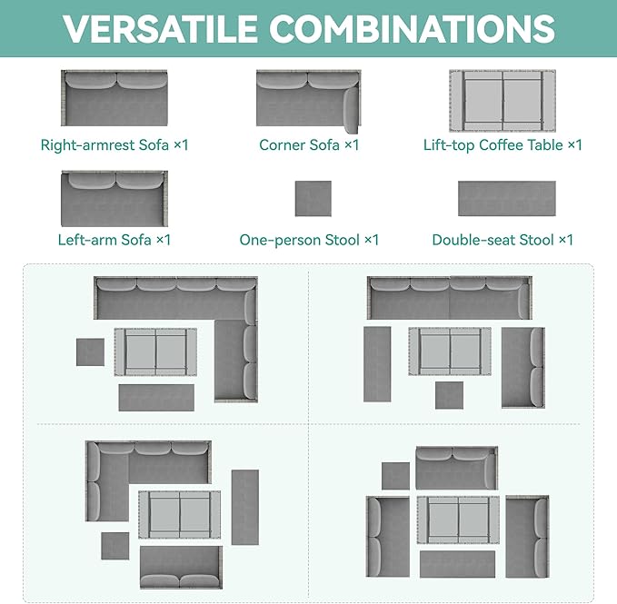 YITAHOME 9 Piece Patio Furniture Set, All-Weather Wicker Outdoor Sectional Sofa with Lift-Top Coffee Table & Ottoman, Patio Conversation Set for Deck, Backyard, Porch - Gray Gradient