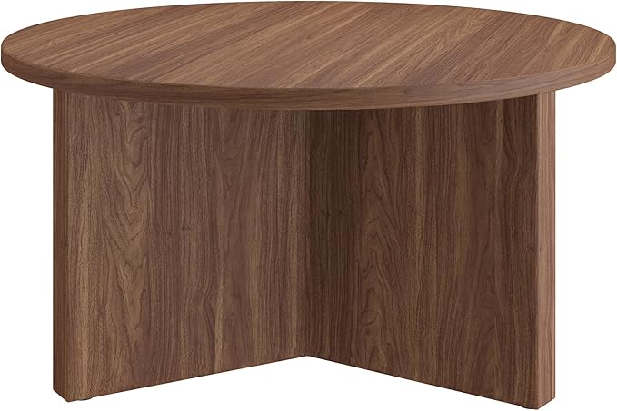 Henn&Hart 32" Round Wood Pedestal Coffee Table for Living Room, Family Room, Office, or Apartment, Medium Walnut