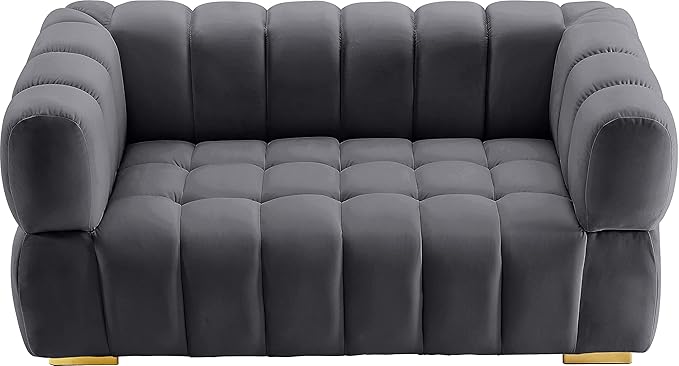 Meridian Furniture 670Grey-L Gwen Collection Modern | Contemporary Velvet Upholstered Loveseat with Deep Biscuit Tufting