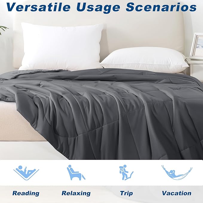 Cooling Comforter Twin Size, Double-Sided Cold Tech Fabric Quilted Bed Comforters Cooling Blanket for Hot Sleepers, Breathable Lightweight Summer Bedding, All-Season Ice Blanket, Dark Gray
