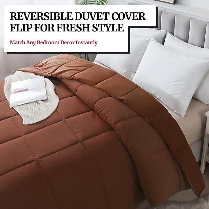 Duvet Insert Down Alternative Bedding Comforter Full Size - All-Season Bedding - Lightweight & Machine Washable(Chocolate, Full)
