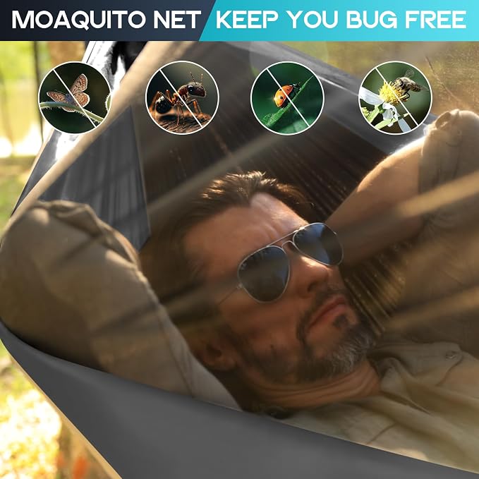 Camping Hammock Mosquito Net,Double & Single Portable Hammocks Hammocks with 2 Tree Straps,Hammock Tent for Travel Camping,Camping Accessories for Indoor Outdoor Hiking Backpacking Backyard Beach - Image 3