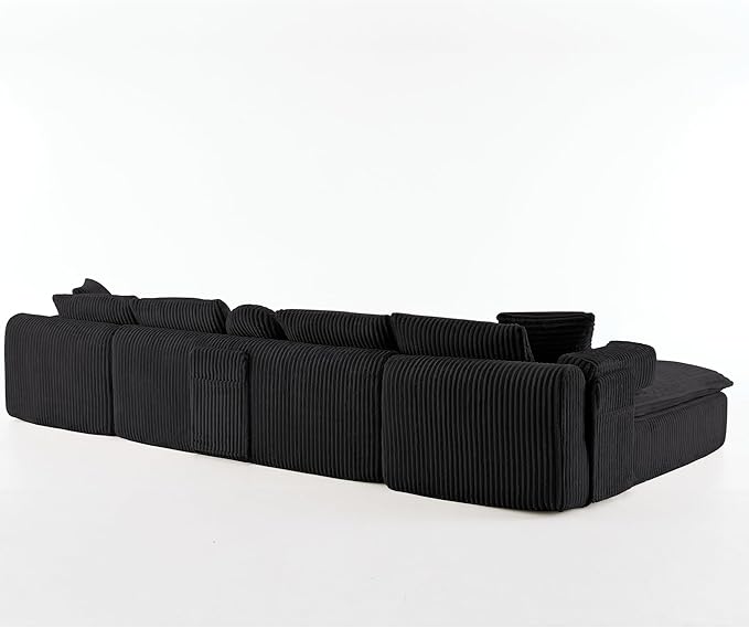 149" Oversized U Shaped Cloud Modular Sectional Sofa Boneless Couch with Double Chaise,Free Combination Convertible Floor Sofa Bed with Storage Pockets and Pillows | No Assembly
