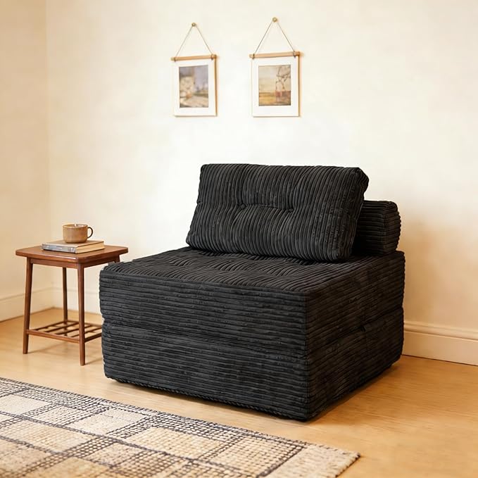 ANONER Folding Sofa Bed, Sectional Couches with Deep Seat and Pillow, Futon Floor Couch, Versatile Convertible Sleeper Chair, Boneless Chaise Lounge, Fold Out Chair Bed for Living Room, Dark Grey