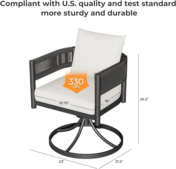 Grand patio 7-Piece Outdoor Dining Set for 6 with 1 Rectangle Expandable Table for 4-6 Person, Metal Woven Wicker Swivel Patio Chairs with Thickened Cushions for Yard, Poolside, Deck (Black) - Image 8
