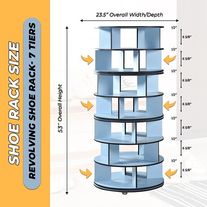 Kings Brand Furniture - 7-Tier Rotating Shoe Rack, 360° Revolving Lazy Susan Spinning Shoe Rack Tower Storage Organizer for Closet Entryway Bedroom Hallway, Blue - Image 2