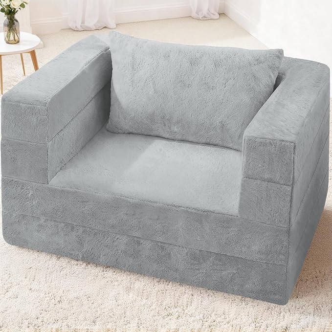 Futon Sofa Bed with Pillow, 3-in-1 Sleeper Sofa Bed with Removable Cover, Convertible Floor Sofa Bed, No Assembly Boneless Couch for Living Room, Bedroom