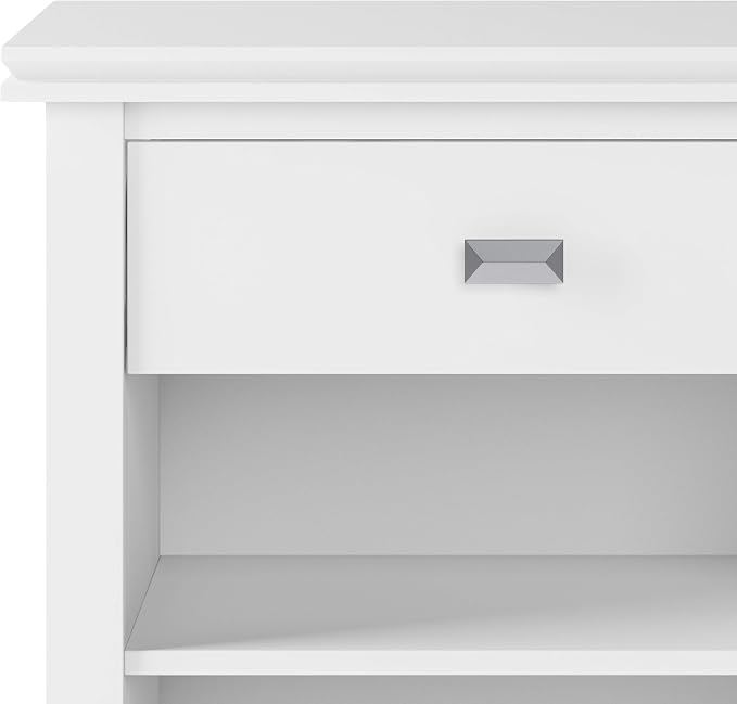 SIMPLIHOME Artisan Bedside Table - 24 inch Wide Solid Wood Nightstand Table in White, Transitional Bedroom Side or End Table with 1 Drawer and Open Shelf Storage - Image 8