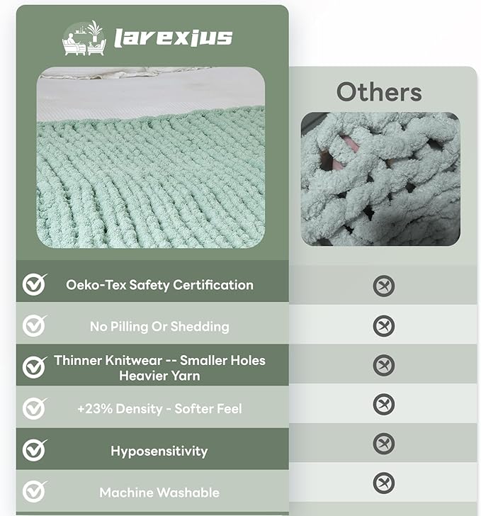 Chunky Knit Blanket - Luxury Soft Cozy 50 * 60 Throw Blanket,100% Woven Blanket Rope Knot Throw Blanket for Couch, Sofa, Home Decor, Gift - Machine Washable (Sage Green, 50 * 60)