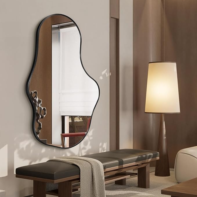 Dorlicecass Irregular Wall Mirror - Wall Mirrors Decorative 22"x 36" Asymmetrical Abstract Mirror Aviation Aluminum Alloy Frame Unique for Bathroom, Bedroom, Living Room, Cloakroom, Entryway Black - Image 9