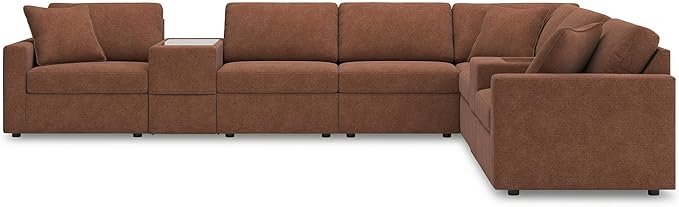 Signature Design by Ashley Modmax Contemporary Stain Resistant Right-Arm Facing 8-Piece Sectional with Storage Consoles, Armrest, Throw Pillows and Reversible Cushions, Orange
