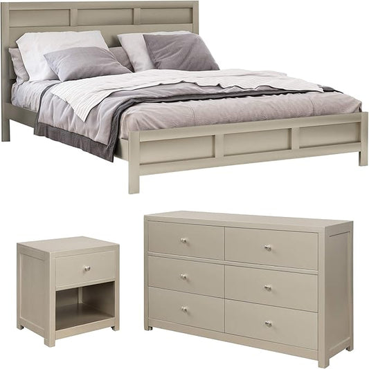 SOFTSEA 3-Piece Bedroom Sets Featuring Modern Style Platform Bed, Matching Nightstands and Dresser, Solid Wood Bedroom Furniture Set (King)