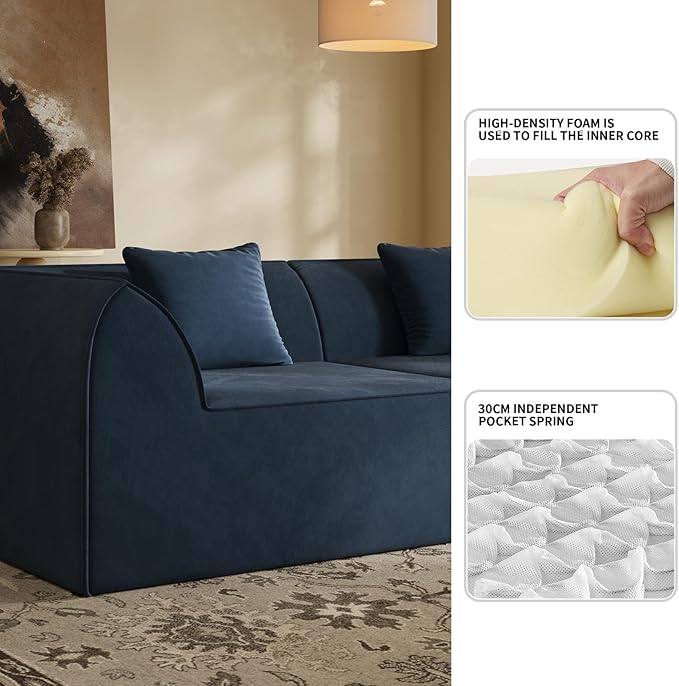 KEIKI 98.43'' Sofa Bed with Rectangle Pillow & Cushions, 2-Seater Convertible Chair, Folding Memory Foam Floor Couch & Sleeping Mattress, Modern Fabric Sleeper Sofa for Bedroom & Living Room, Blue