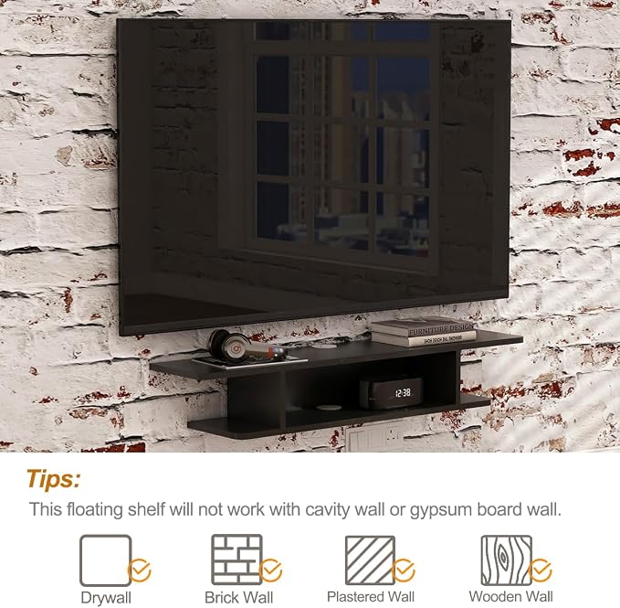 GHC Floating TV Stand, Wall Mounted Entertainment Center and Cabinet Shelf, TV Console with Storage, Media Console for DVD Player, Space-Saving Under TV Shelf for Bedroom, Living Room (Black) - Image 9