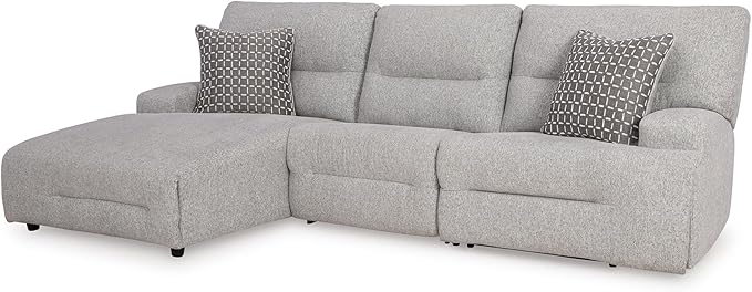Signature Design by Ashley Acklen Place Stain Resistant Modern L-Shaped Left-Arm Facing 3-Piece Power Reclining Sectional with Adjustable Headrest, USB Ports and 2 Accent Pillows, Light Gray