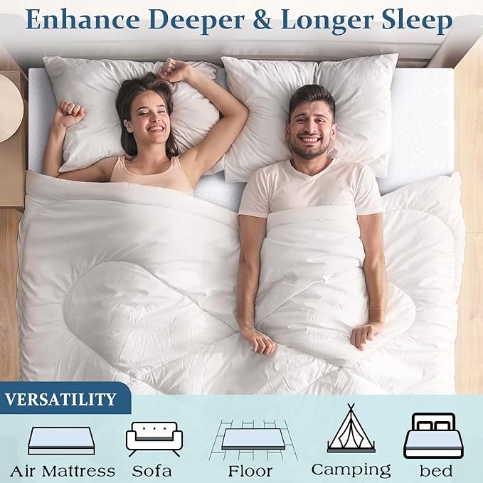 Airensky Queen Mattress Topper, Cooling Gel Infused Memory Foam Topper with Removable Skin-Friendly Cover, Bed Topper for Pressure Relief Back Pain, CertiPUR-US Certified, 2 Inch, 60"x80"
