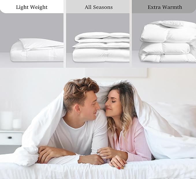 Hotel Grand White Goose Down Fiber Comforter King Size - Luxury Hotel Collection Comforter Lightweight King Duvet Insert - 2.5cm Breathable Panel for Summer and Hot Sleeper, 106" x 90"