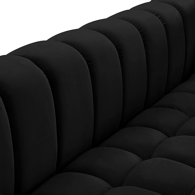 Meridian Furniture 670Black-L Gwen Collection Modern | Contemporary Velvet Upholstered Loveseat with Deep Biscuit Tufting