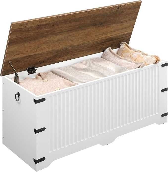 HOOBRO Storage Bench, Toy Box Organizer, Toy Chest with Safety Hinge, Farmhouse Style Storage Chest, 39.3 x 15.7 x 17.7 Inches for Living Room, Bedroom, Entryway, White and Walnut WH26CW01 - Image 9