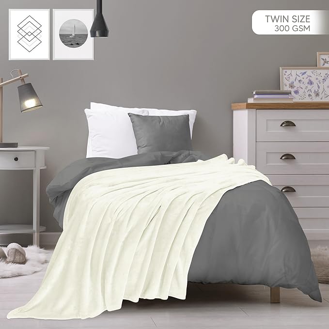 Utopia Bedding Fleece Blanket Twin Size Ivory (60x80 Inches) Ultra Soft Warm Lightweight Microfiber Breathable Anti-Static Cozy Bed Blanket, All-Season Home Decor Gift for Men & Women
